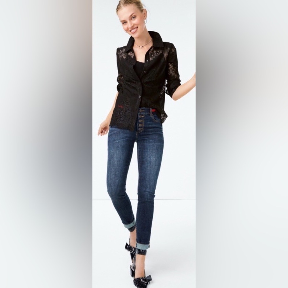 CAbi Button-Fly Skinny Jeans dark wash high rise 3751 size 4
